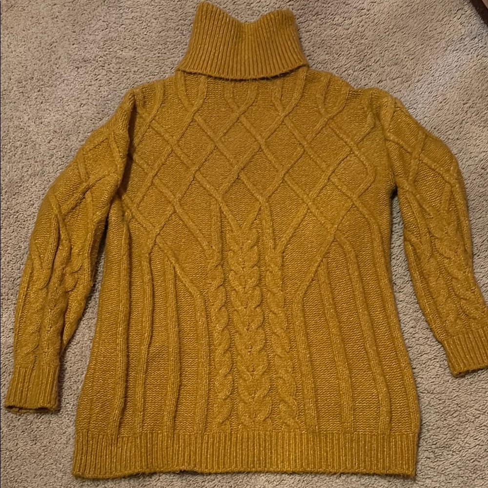 Cozy Mustard Cable Knit Turtleneck Sweater